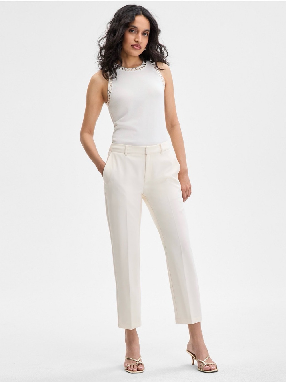 INC International Concepts Cream Cropped Trousers